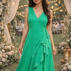 Calvin Klein Emerald Green V-Neck Midi Wrap Dress
